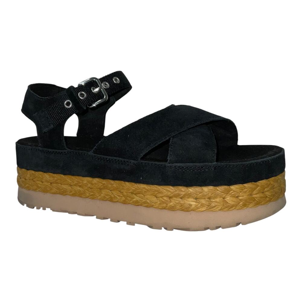 UGG Women's Aubrey Suede Buckled Strappy Platform Sandals Black Size 10